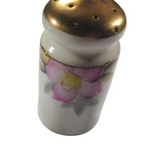 Vintage Hand-Painted Porcelain Salt Shaker Gold Top Floral Design Made In Japan